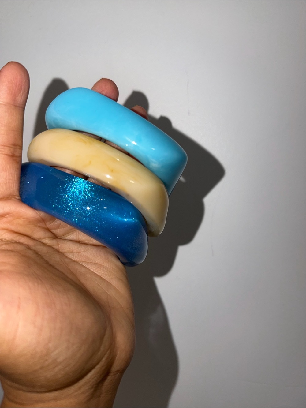 Stackable Resin Bangle Set in Ocean Blue, Sky Blue & Cream